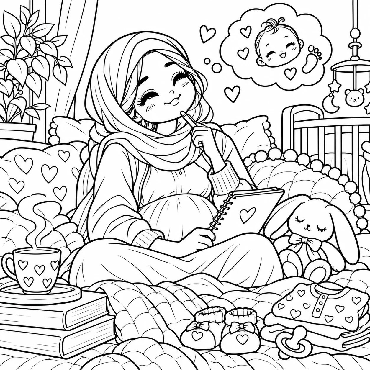 Expectant mom writing baby ideas in a notebook