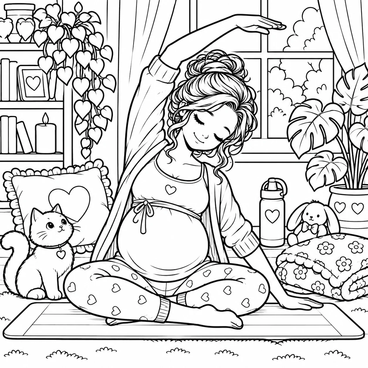 Pregnant mom stretching at home