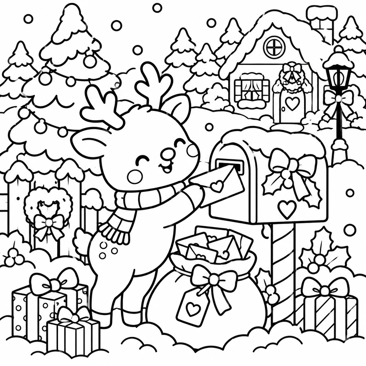 Christmas Charm reindeer posting Christmas letters coloring page