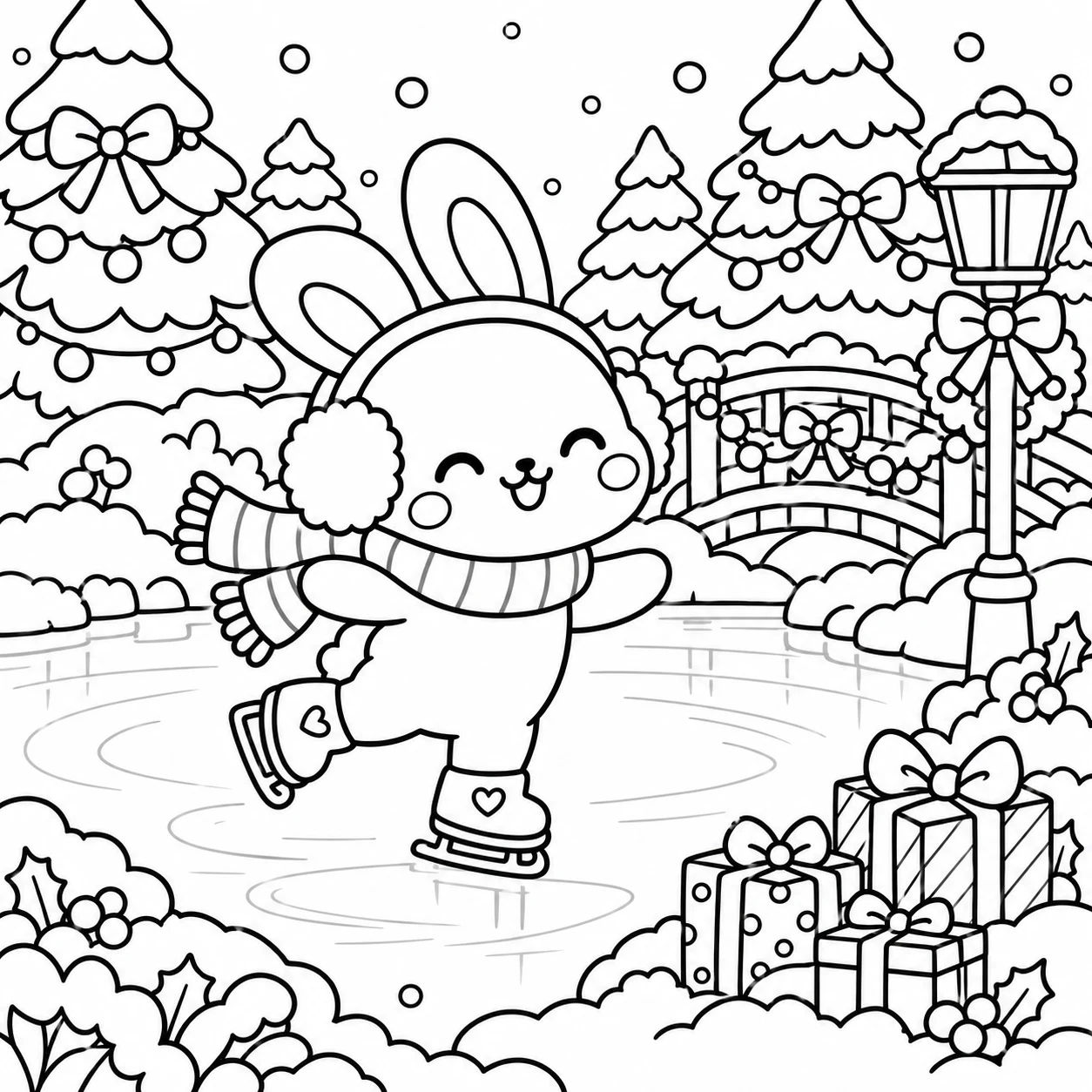 Christmas Charm bunny ice skating coloring page