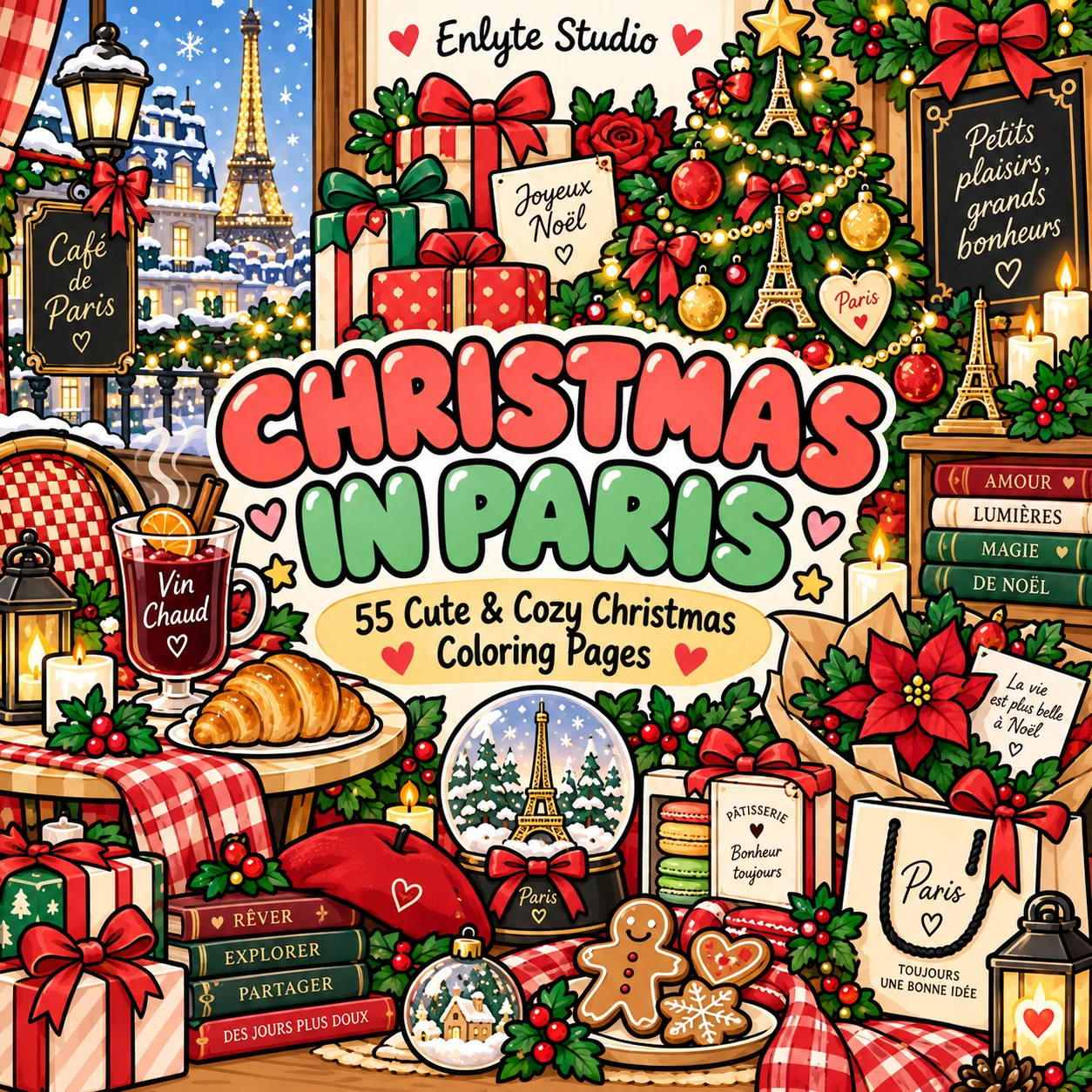 Christmas in Paris cute and cozy Christmas coloring book cover