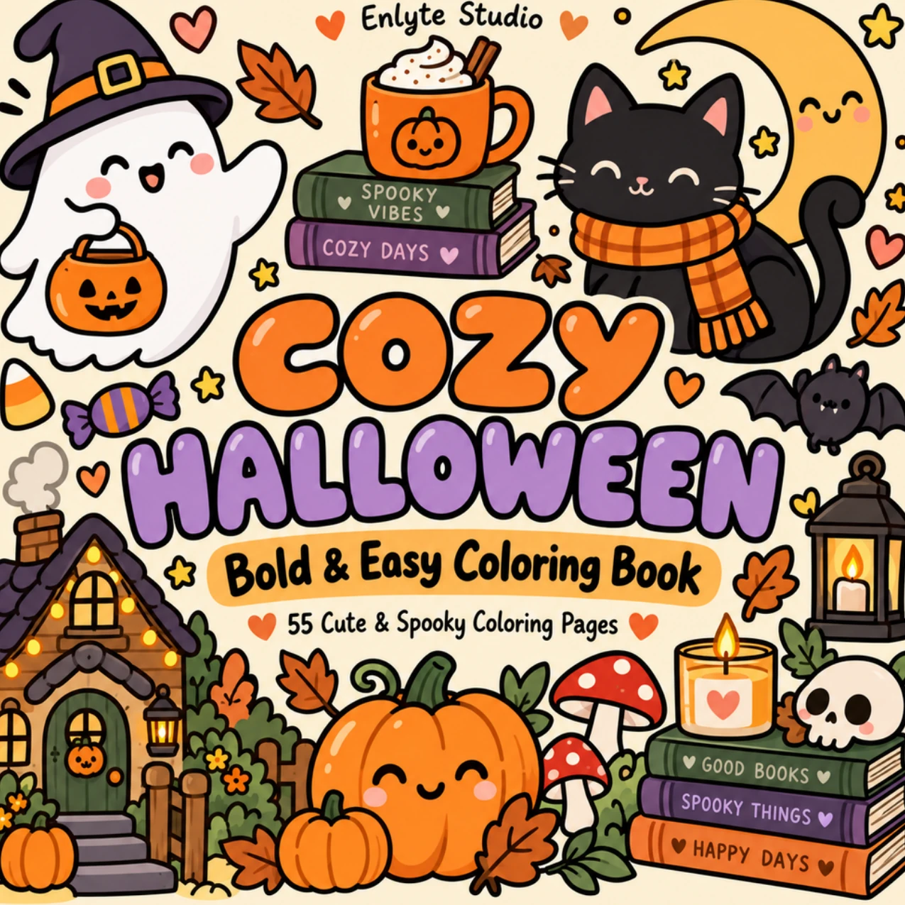 Cozy Halloween Bold and Easy Coloring Book