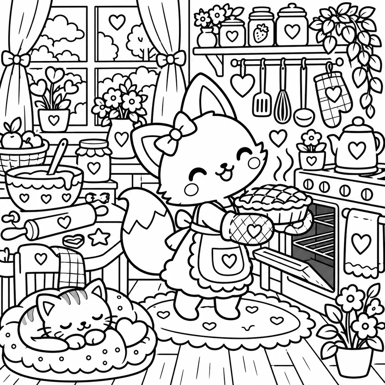 Cute Little Moments fox baking coloring page