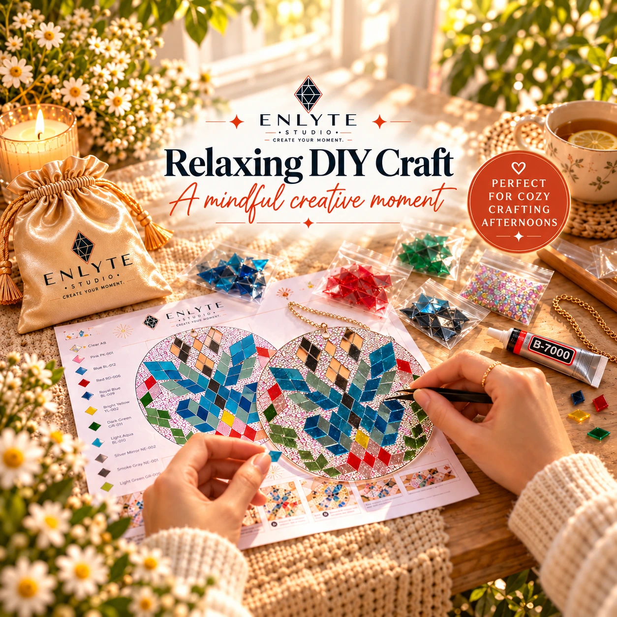 Fantasy Butterfly DIY mosaic suncatcher kit during a relaxing crafting session