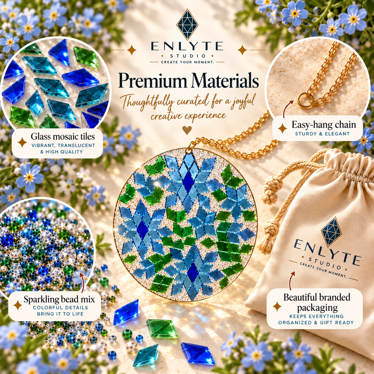 Forget Me Not DIY kit with real glass tiles