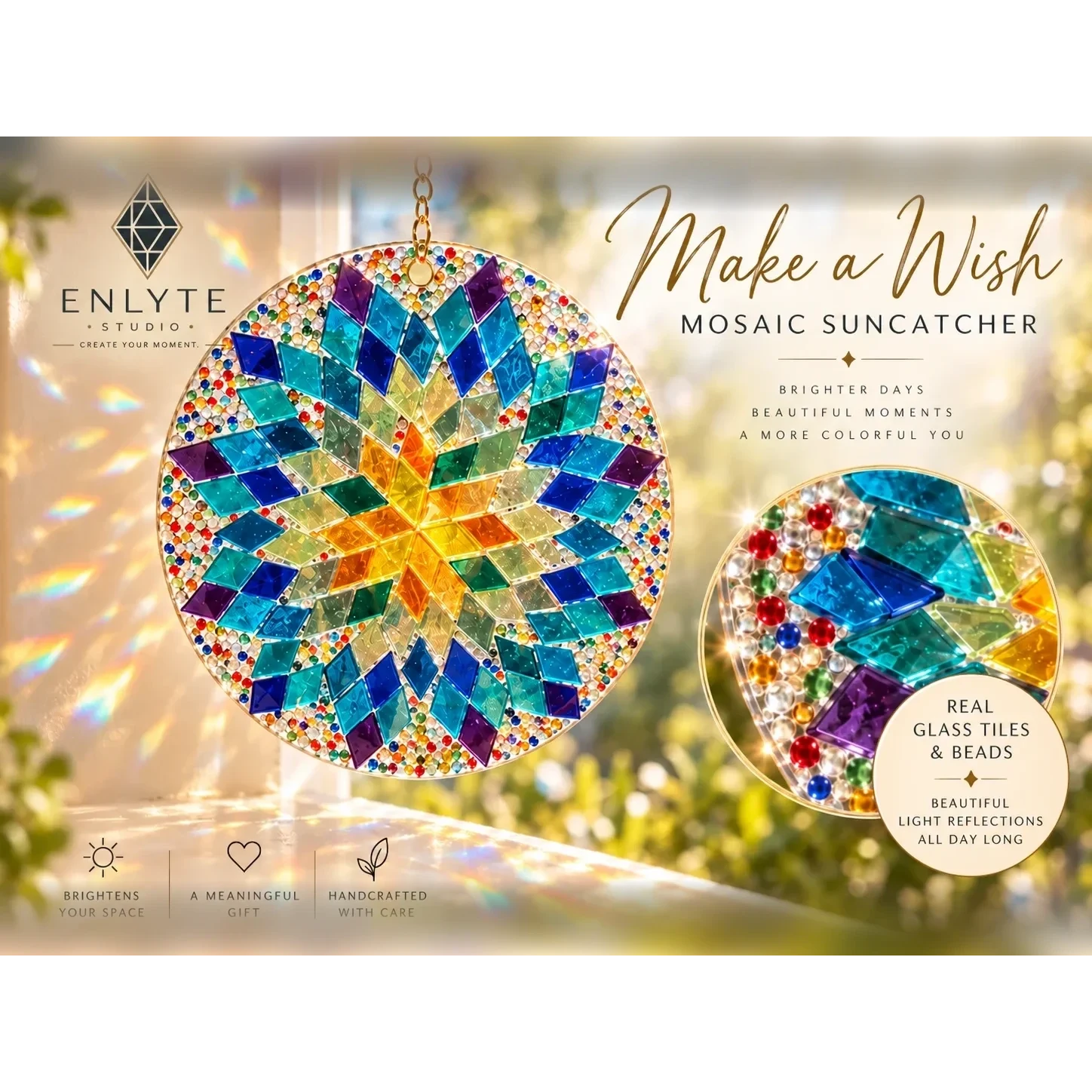 Mandala Make a Wish handmade mosaic suncatcher