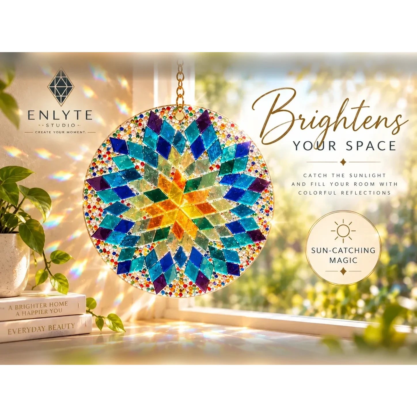Mandala Make a Wish handmade suncatcher brightening a sunny window