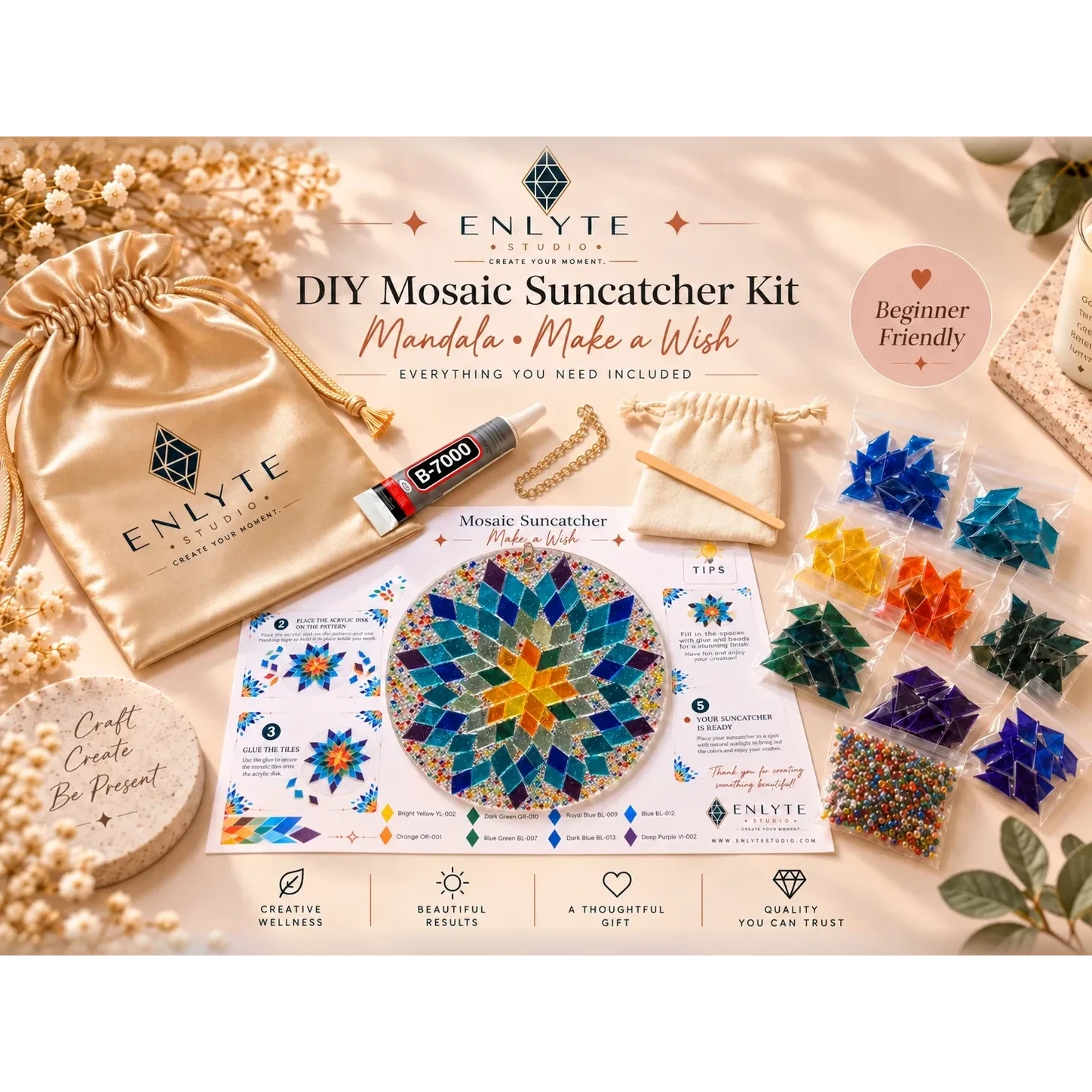 Mandala Make a Wish DIY Mosaic Suncatcher Kit