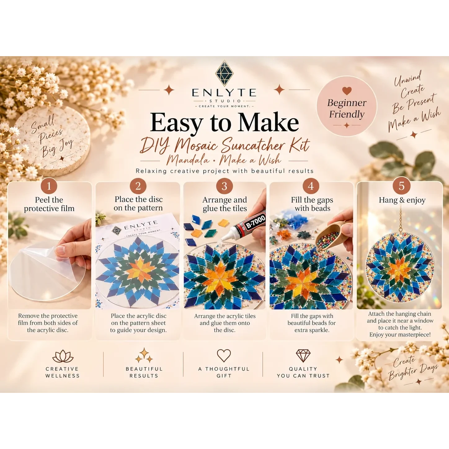 Enlyte Studio Mandala Make a Wish DIY mosaic suncatcher kit