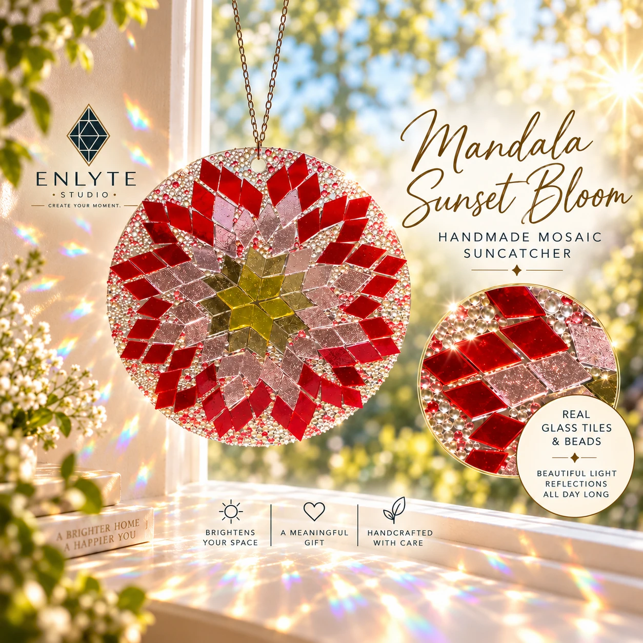 Mandala Sunset Bloom handmade mosaic suncatcher