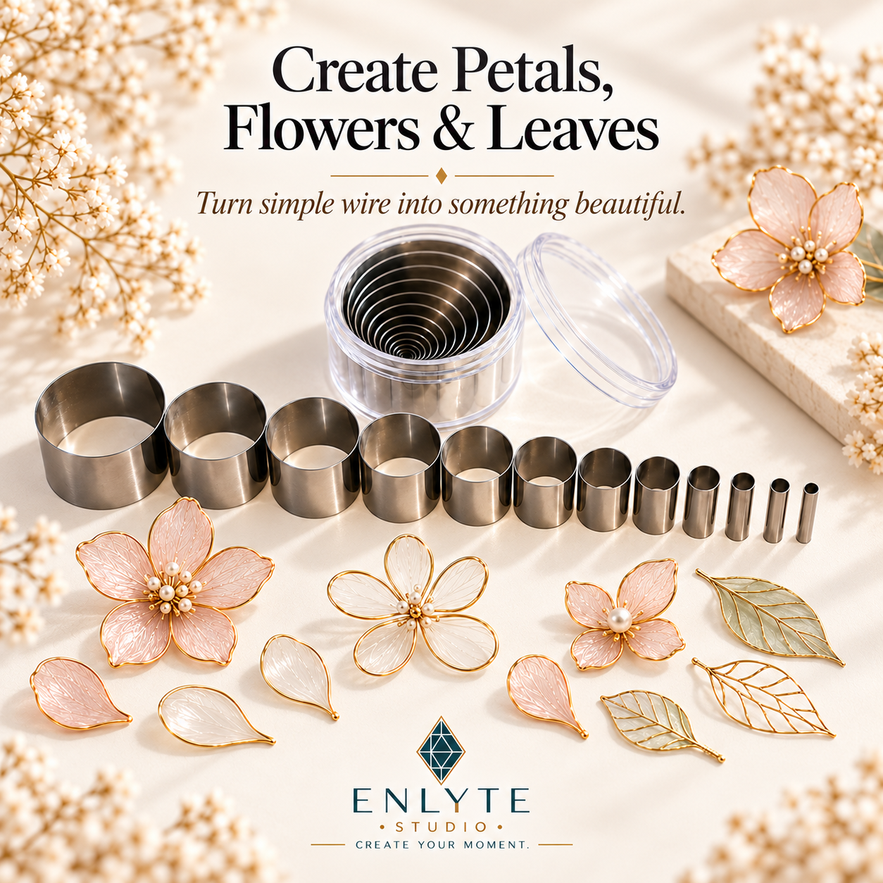 Wire flowers made using petal forming tools