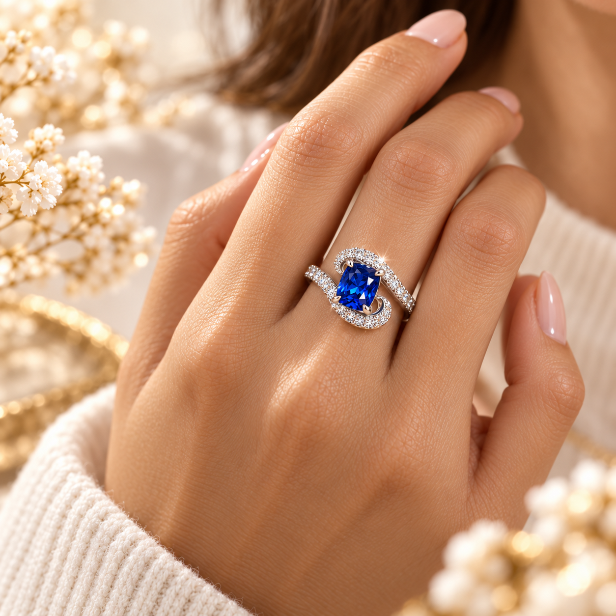 Royal Blue Swirl Ring shown on hand
