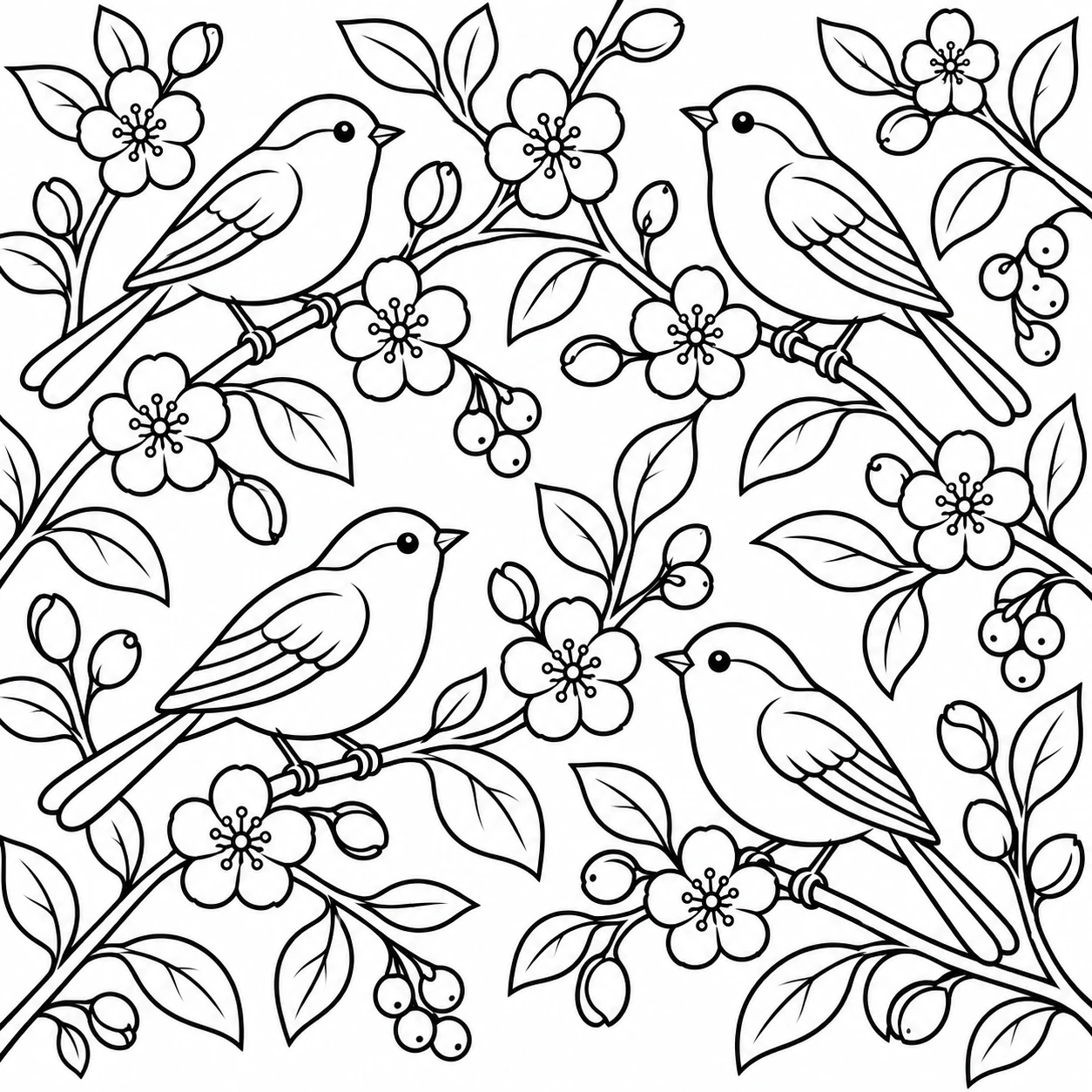 Time to Yourself birds among blossoms coloring page