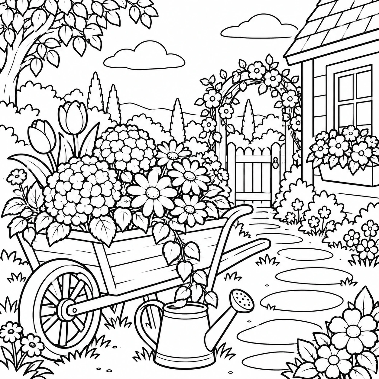 Time to Yourself flower garden cart coloring page