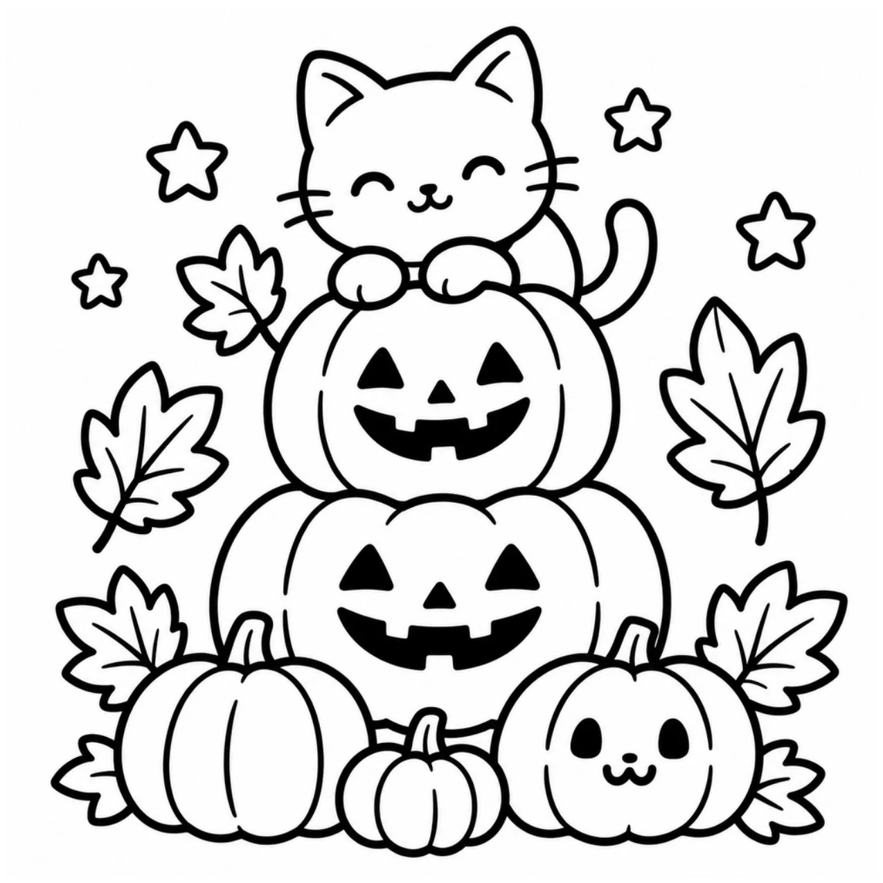Cozy Halloween pumpkin coloring page preview